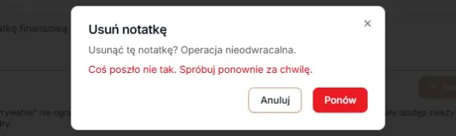 Notatki — błąd usuwania i ponowienie w tym samym oknie