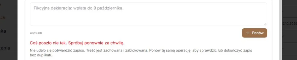 Notatki — zachowana treść po utracie odpowiedzi