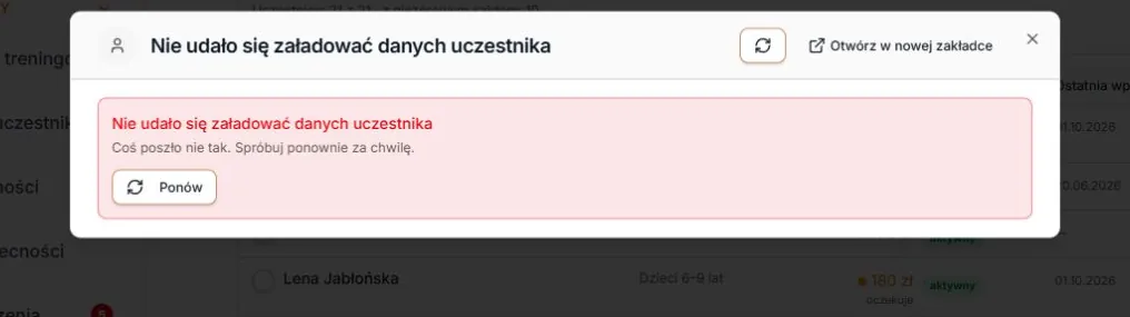 Błąd odczytu profilu i ponowienie