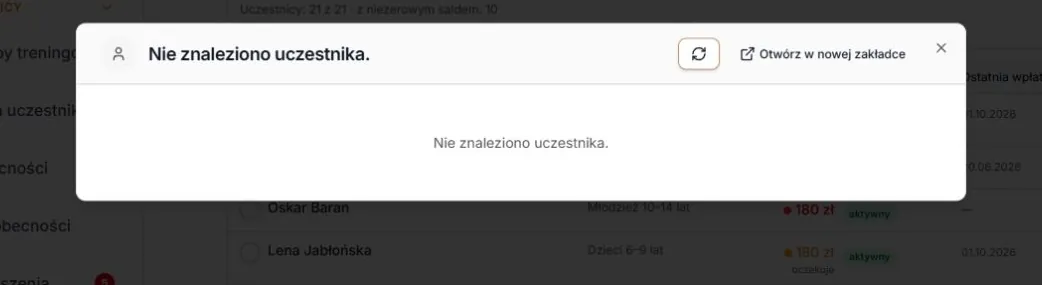 Brak uczestnika w wybranym klubie