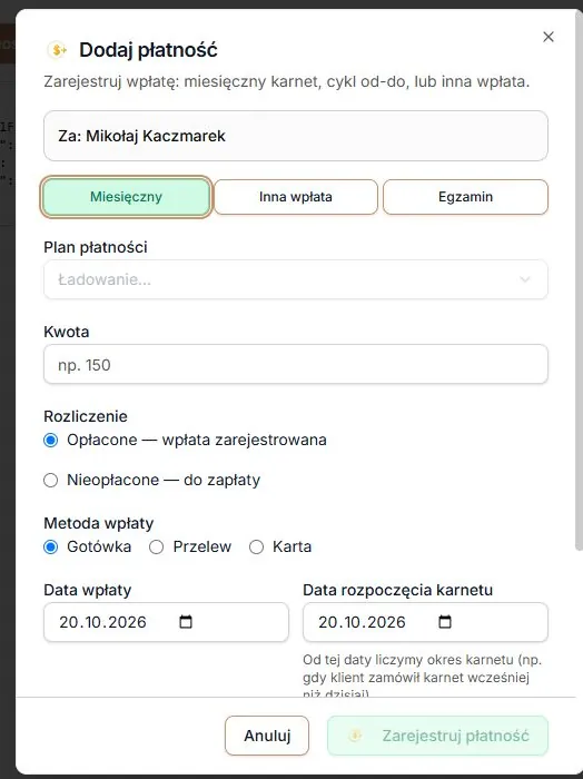 Oczekiwanie na cennik — lista planów i nowy zapis są zablokowane