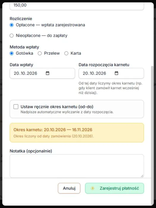 Cykl 28-dniowy: 20 października–16 listopada. Podgląd uwzględnia długość wybranego planu.