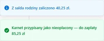 Częściowe rozliczenie — 40,25 zł z salda i 85,25 zł pozostałe do zapłaty