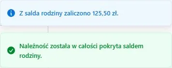 Pełne rozliczenie — wcześniejsze saldo rodziny pokrywa 125,50 zł