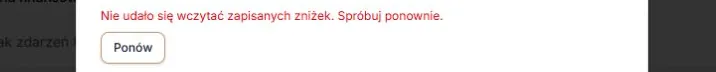 Preferencje zniżek — błąd odczytu i przycisk Ponów
