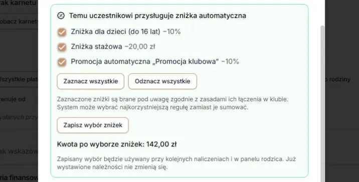 Preferencje zniżek — odzyskany odczyt i zakończona wycena