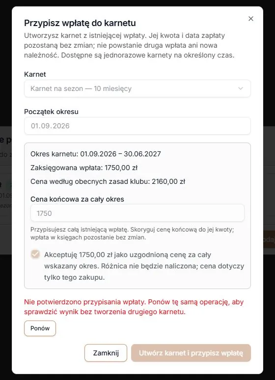 Niepewny wynik i ponowienie tego samego przypisania