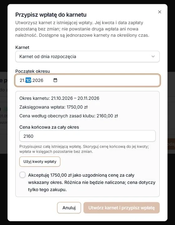 Miesięczny okres od dnia rozpoczęcia przy istniejącej wpłacie