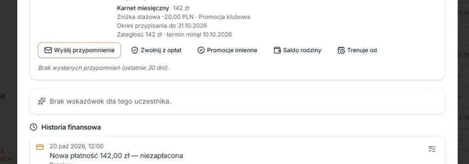 Profil po przypisaniu — karnet i wystawiona należność ze zniżką