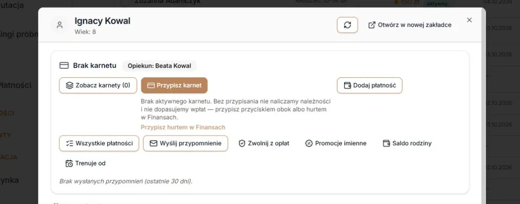 Stan: brak karnetu