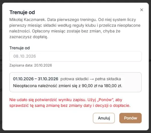 Niepotwierdzony zapis zachowuje tę samą datę do ponowienia