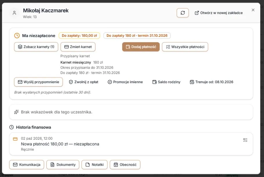 Data i należność po zakończonym ponowieniu zapisu