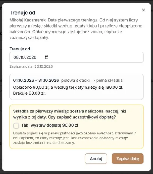 Opłacony miesiąc i niezaznaczona dopłata
