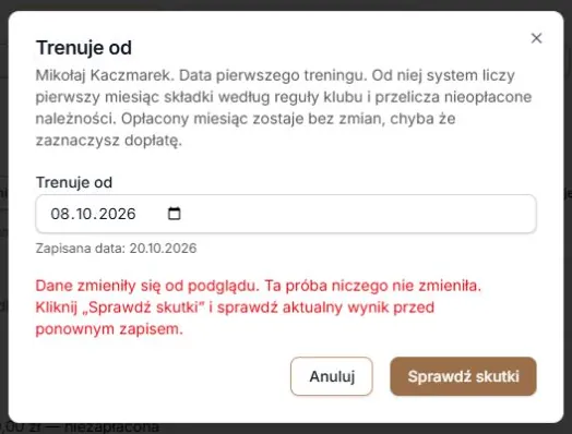 Zmiana danych wymaga ponownego sprawdzenia skutków