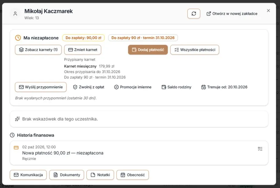 Zapisana data i spójna nieopłacona należność 90 zł.