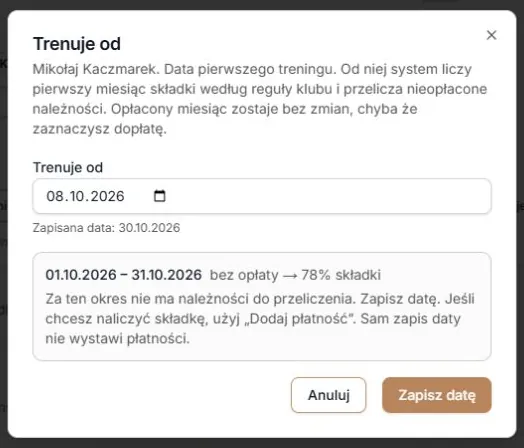 Zmiana z bezpłatnego okresu: wyraźna informacja, że zapis daty nie wystawi płatności.