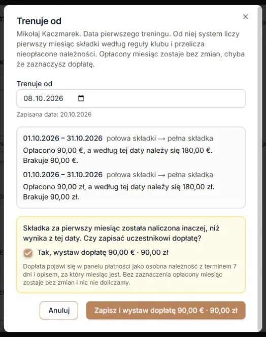 Oddzielne kwoty dopłat w EUR i PLN