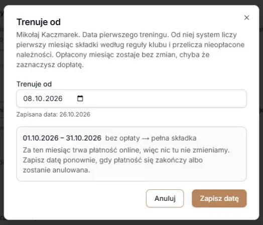 Zerowa płatność online w toku nadal blokuje zmianę rozliczenia okresu.