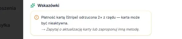 Wskazówka — kolejne odmowy karty