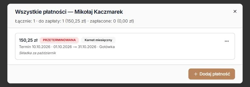 180 zł zmienione na 150,25 zł bez księgowania wpłaty