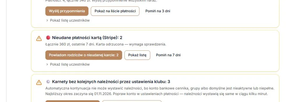 Pozycja „Nieudane płatności kartą”