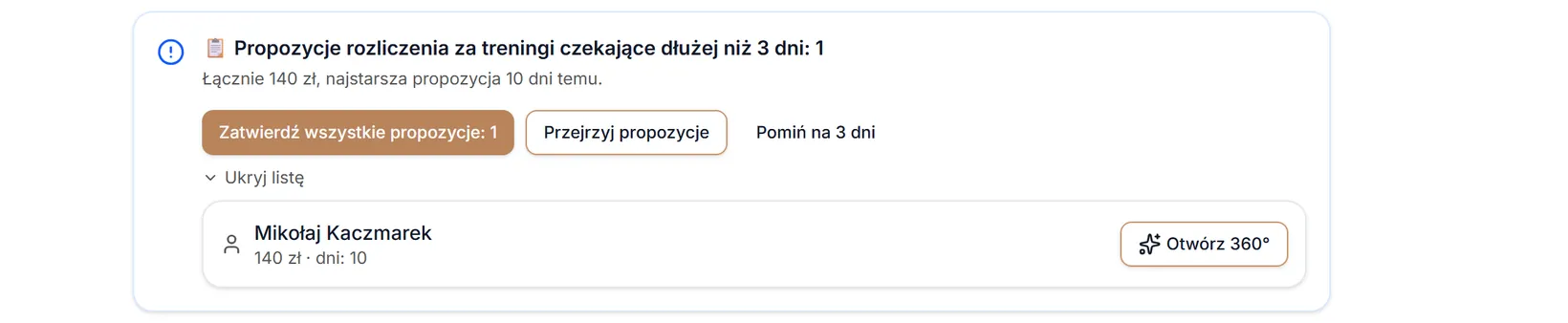 Lista osób z propozycją rozliczenia
