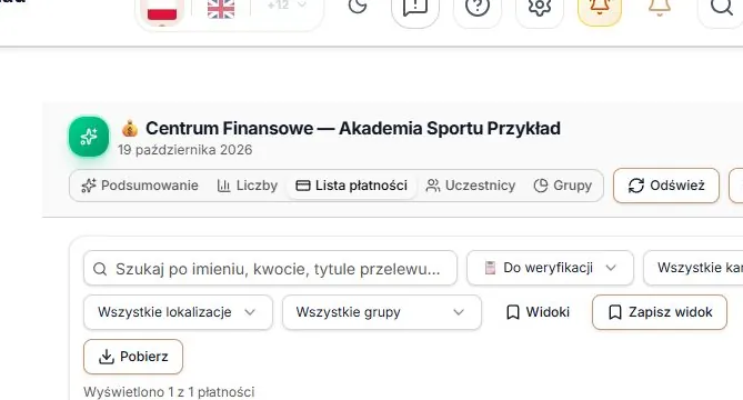 Lista płatności z propozycjami do weryfikacji
