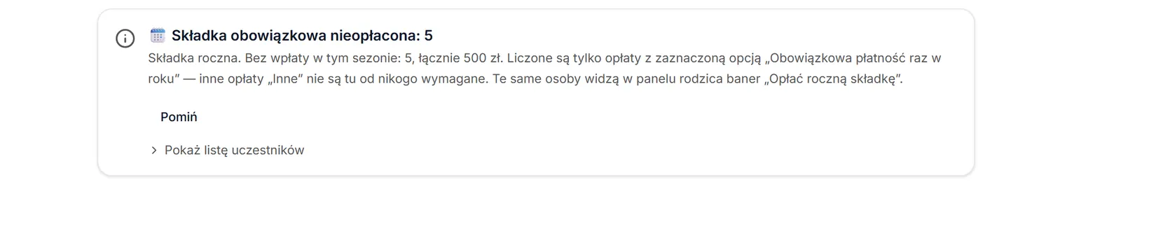 Pozycja „Składka obowiązkowa nieopłacona”
