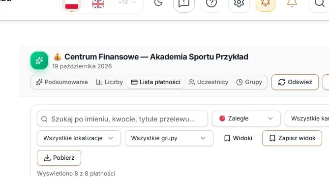 Lista płatności otwarta z pozycji — filtr zaległych
