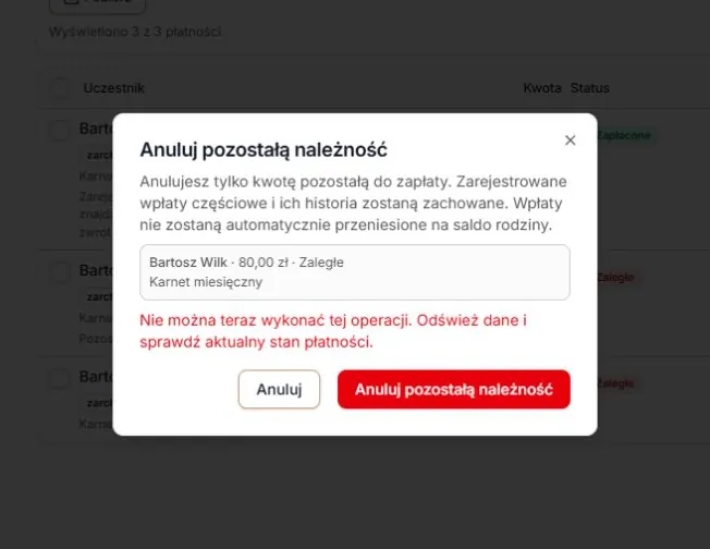 Odmowa anulowania — wróć do aktualnych danych