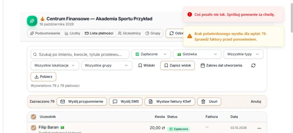 Brak potwierdzonego wyniku — wybór 79 wpłat pozostaje