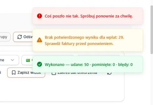 Awaria drugiej paczki zachowuje wynik pierwszych 50 faktur