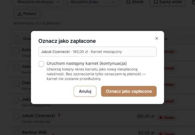 Okno Oznacz jako zapłacone