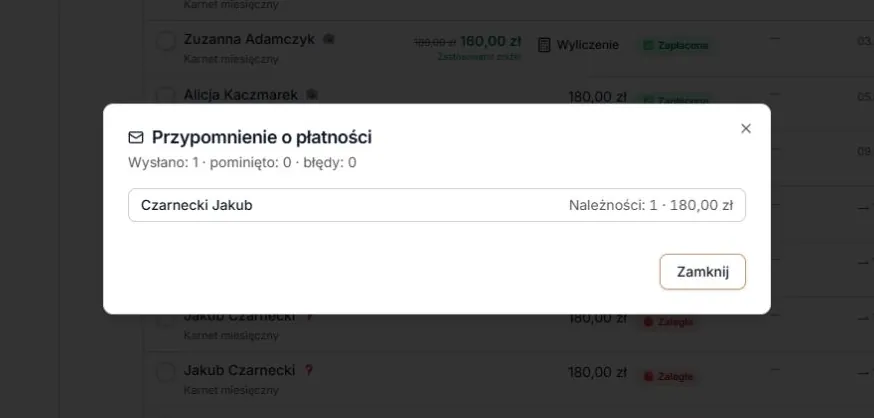Wynik pojedynczego przypomnienia