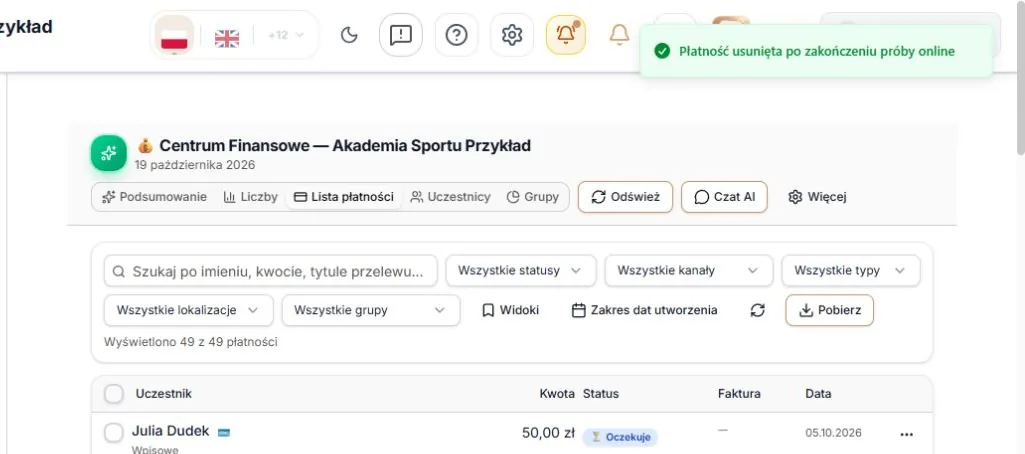 Usunięcie po potwierdzonym zakończeniu próby