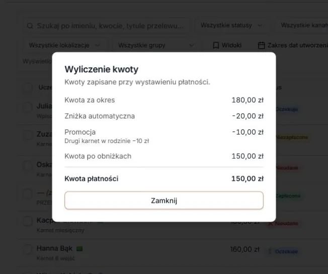 Wyliczenie kwoty — zniżka automatyczna i promocja