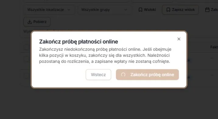 Sprawdzanie i zakończenie próby online w toku