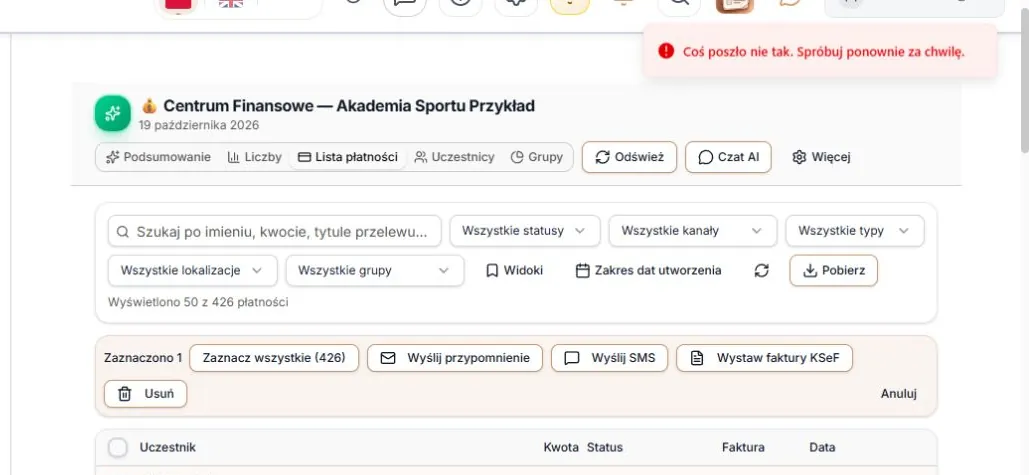 Nieudany odczyt zachowuje wcześniejsze zaznaczenie jednej płatności