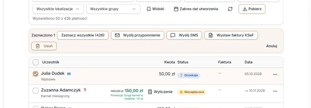 Pasek zaznaczenia z e-mailem i SMS-em