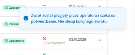 Zwrot przyjęty i oczekujący na potwierdzenie