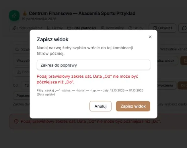 Nieprawidłowy zakres nie zostaje zapisany jako widok