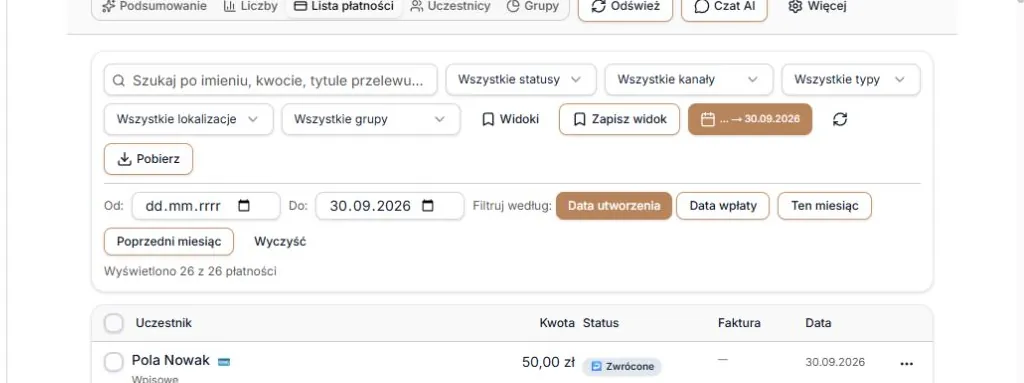 Zakres dat tylko do wybranego dnia