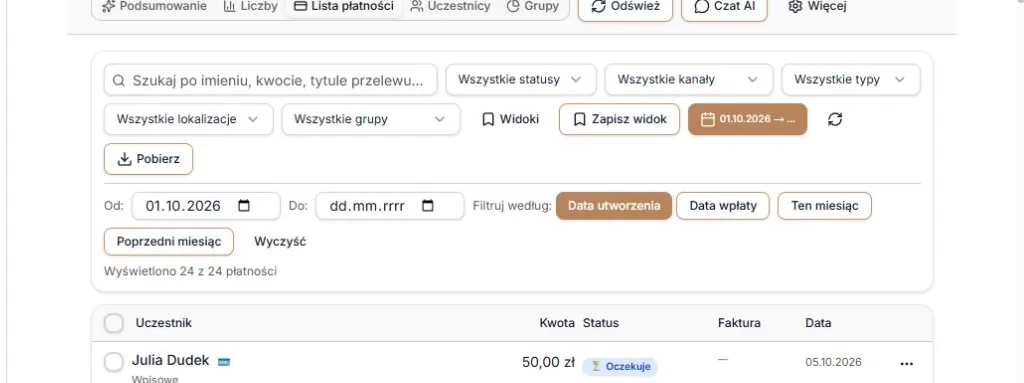 Zakres dat tylko od wybranego dnia