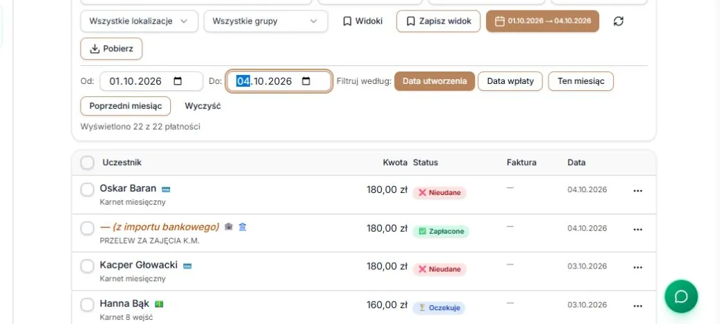 Zakres dat: własne daty