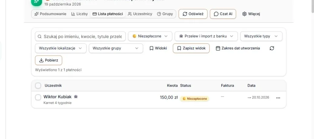 Połączenie statusu Niezapłacone z kanałem Przelew i import z banku