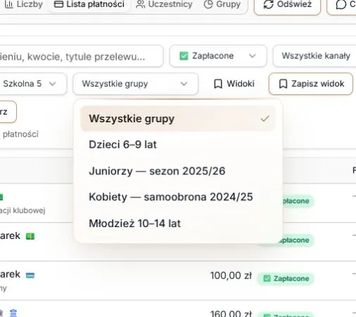Lista grup wybranej lokalizacji