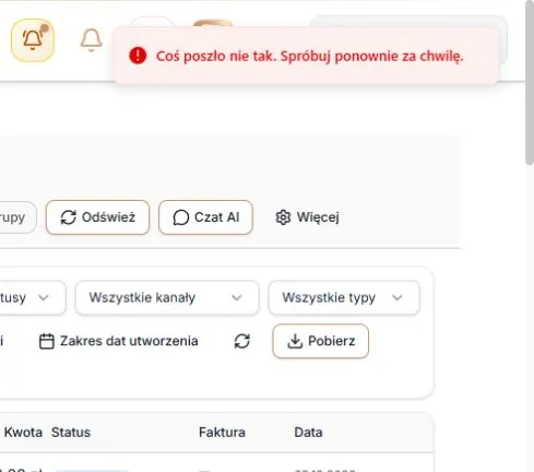 Błąd przygotowania zestawienia karnetów