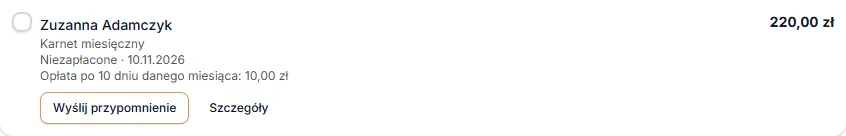 Jedna kwota składki i opłaty dodatkowej, wspólne przypomnienie i rozwijane szczegóły