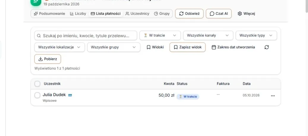 Status: W trakcie — oczekiwanie na potwierdzenie płatności