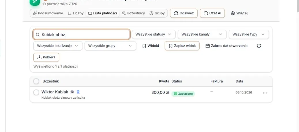 Wyszukiwanie fragmentu tytułu przelewu